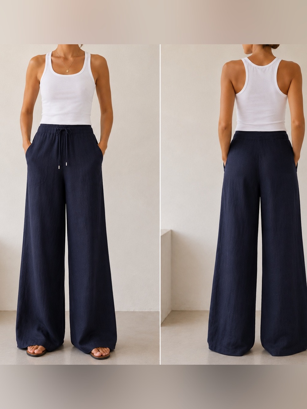 100% Capri Blue Linen Pants